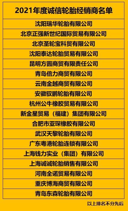 2021年度誠信輪胎經銷商名單 2021年度誠信輪胎經銷商名單