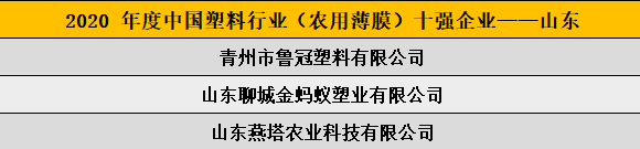 2020 年度中國塑料行業（農用薄膜）十強企業——山東