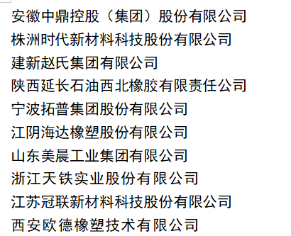 獲得2021年度全國橡膠制品行業“十強”榮譽稱號的企業