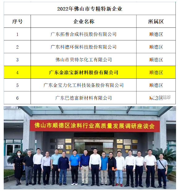 重磅!金涂寶入圍“2022年佛山市專精特新企業擬入庫名單”! 重磅!金涂寶入圍“2022年佛山市專精特新企業擬入庫名單”!