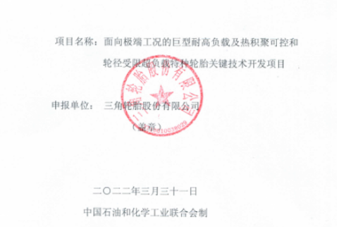 三角輪胎股份有限公司有一個項目，入選該計劃。項目名為“面向極端工況的巨型耐高負載基熱積聚可控和輪徑受限超負載特種輪胎關鍵技術及開發項目”