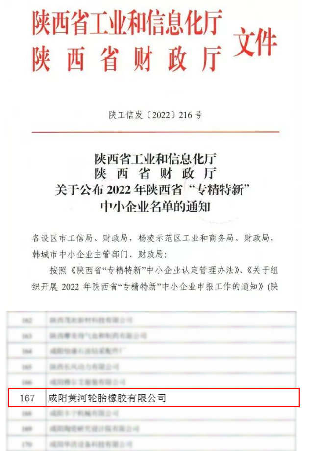 黃河輪胎榮獲陜西省“專精特新”企業稱號
