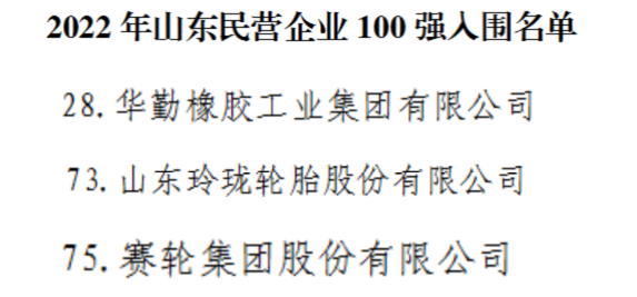 山東民企100強,三大輪胎上榜! 山東民企100強,三大輪胎上榜!