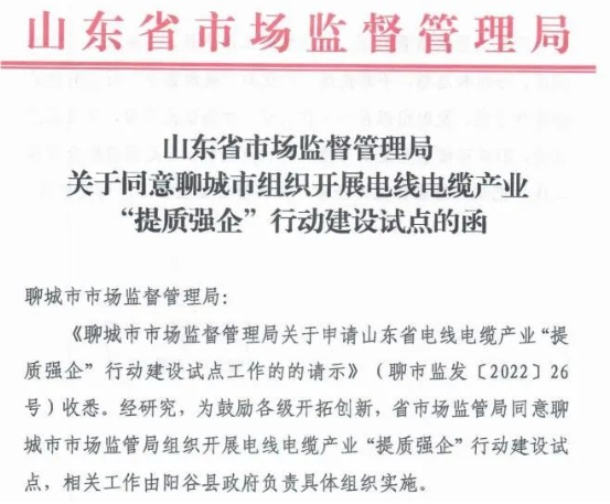 聊城市陽谷縣被定為電線電纜產業“提質強企”行動建設試點 聊城市陽谷縣被定為電線電纜產業“提質強企”行動建設試點