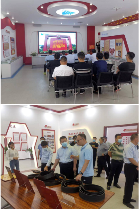 韓瑞軍主任一行在李洋董事長(zhǎng)的陪同下先后參觀了企業(yè)五心黨建廳、人大代表聯(lián)絡(luò)室、產(chǎn)品展廳，觀看了公司宣傳片，聽取了工作人員關(guān)于企業(yè)以黨建引領(lǐng)企業(yè)高質(zhì)量發(fā)展的匯報(bào)。