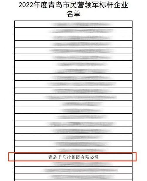 千里行入選“2022 年度青島市民營領軍標桿企業” 千里行入選“2022 年度青島市民營領軍標桿企業”