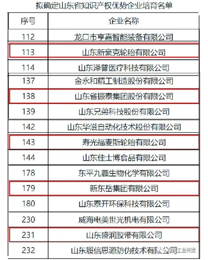 山東振泰、新豪克、福麥斯等，入選山東省知識產(chǎn)權(quán)優(yōu)勢企業(yè)培育名單