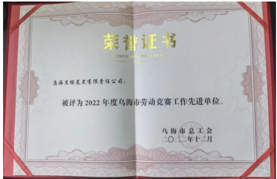 喜訊!烏海黑貓公司榮獲“烏海市勞動競賽工作先進單位”稱號 喜訊!烏海黑貓公司榮獲“烏海市勞動競賽工作先進單位”稱號
