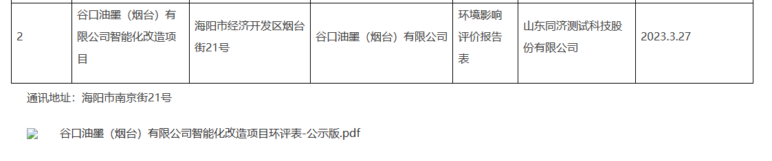 企業(yè)現(xiàn)有項(xiàng)目位于山東省煙臺(tái)市海陽經(jīng)濟(jì)開發(fā)區(qū)遼寧路，占地面積4400平方米，年產(chǎn)膠印油墨1000噸，環(huán)保手續(xù)已經(jīng)齊備。隨著企業(yè)的發(fā)展，需擴(kuò)大生產(chǎn)規(guī)模，因此，企業(yè)購買了土地，擬搬遷至山東省煙臺(tái)市海陽市經(jīng)濟(jì)開發(fā)區(qū)煙臺(tái)街21號(hào)進(jìn)行新工廠建設(shè)。