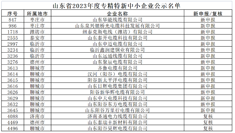 這些企業涉及多個領域，包括電纜制造、新材料、建材等。入選企業中，山東華能線纜有限公司、山東泉興銀橋光電纜科技發展有限公司、紐泰克斯電線(濰坊)有限公司等電線電纜企業榜上有名。