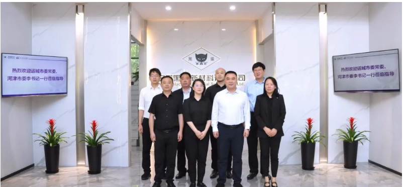 山西省運(yùn)城市委常委、河津市委書(shū)記李曉武與河津市委常委、常務(wù)副市長(zhǎng)閆新善一行，于今日蒞臨安徽黑貓公司，對(duì)其特種炭黑事業(yè)部展開(kāi)調(diào)研。陪同調(diào)研的還有安徽黑貓公司相關(guān)負(fù)責(zé)人。