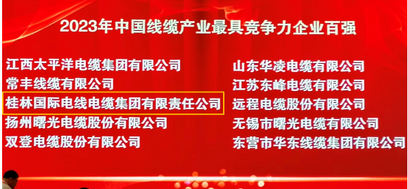 桂林國際線纜集團榮獲"中國線纜產業最具競爭力企業百強”